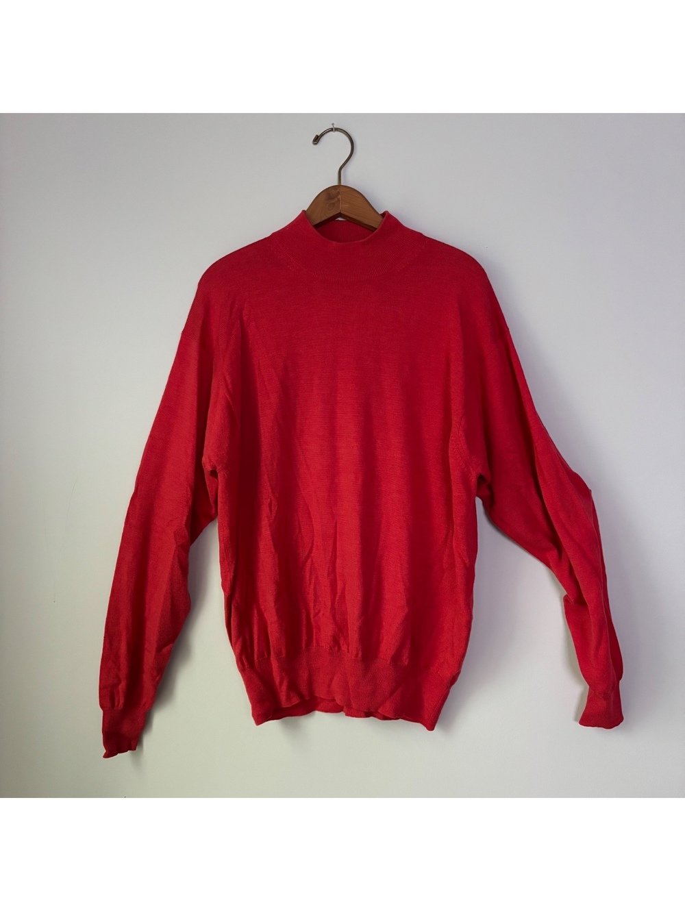 Peter Millar Mock Neck Sweater Mens L Red Coral Fine Knit Pullover Golf